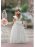 White Tulle Corset Back Floor Length Flower Girl Dress